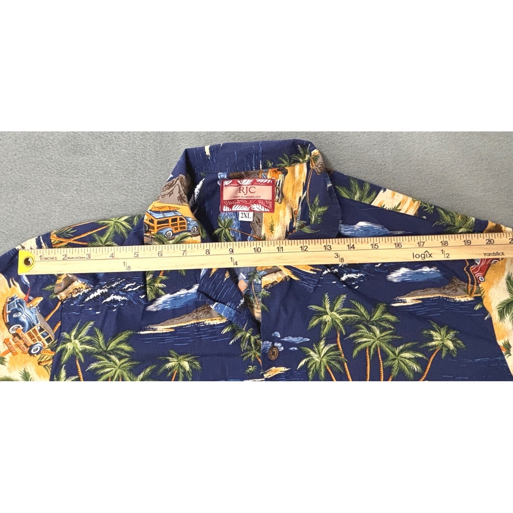 RJC Hawaiian Aloha Shirt Men's 2XL Made in Hawaii Surf Woody VW Bus Beach Camp - Picture 10 of 11